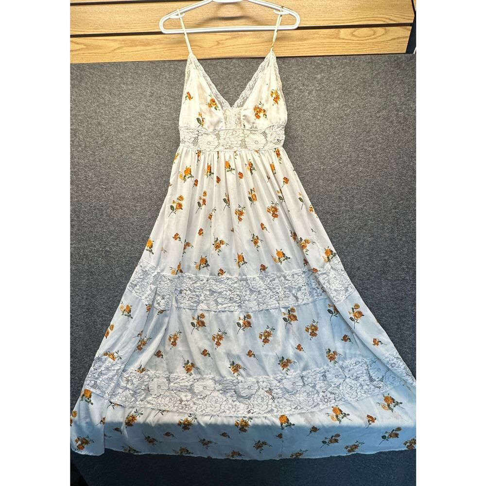 Forever 21 Yellow Rose Lace Tiered Maxi Dress Size L Fair Condition